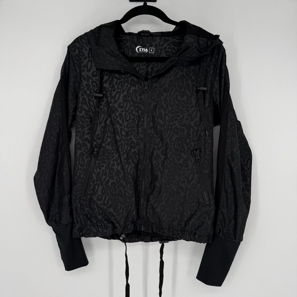 ZYIA ACTIVE BLACK‎ CHEETAH PRINT LIGHTWEIGHT BOMBER JACKET SMALL